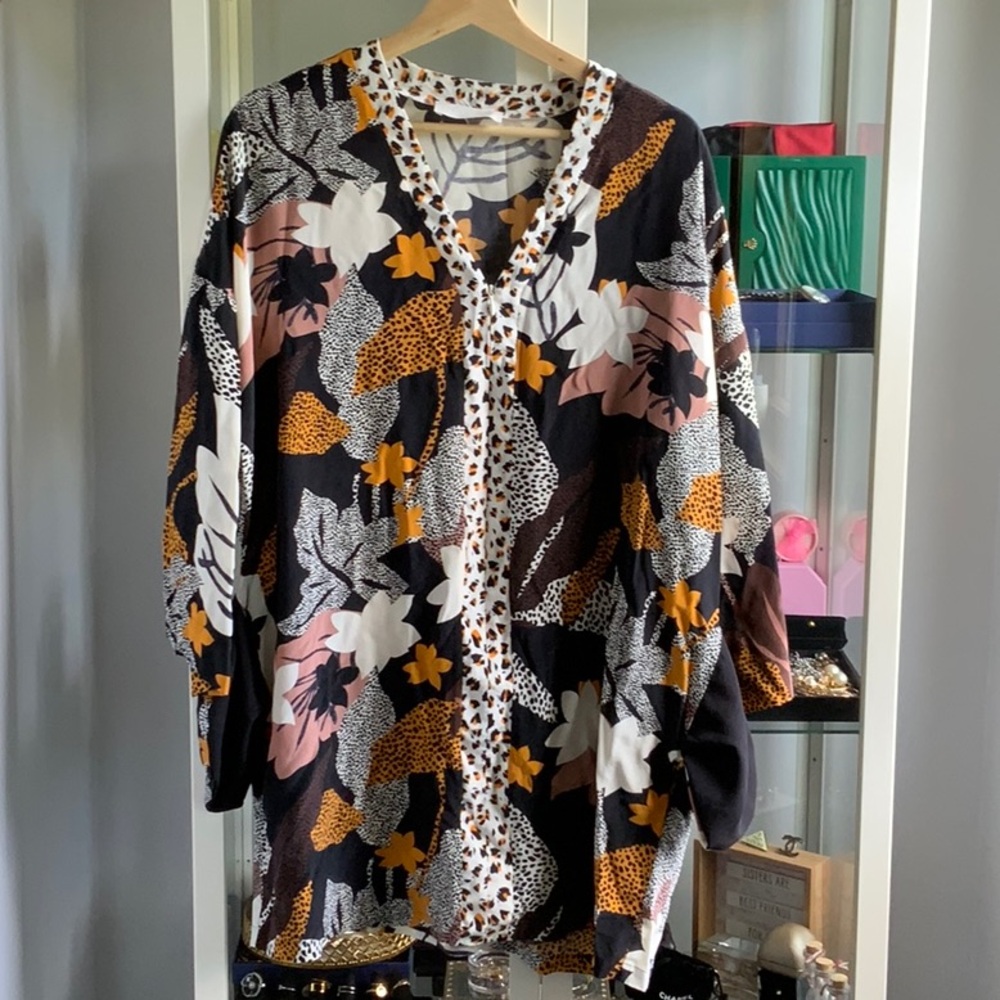 Black and Brown Graphic Tunic with Relaxed Fit